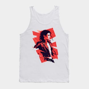 Pop King in a Leather Jacket - Red Backdrop - Pop Music Tank Top